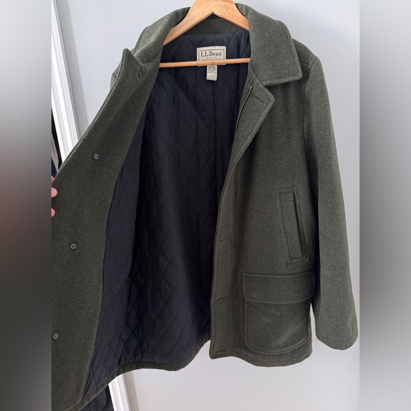 L.L. Bean Men’s Large Olive Wool Overcoat with Thinsulate - Picture 3 of 9